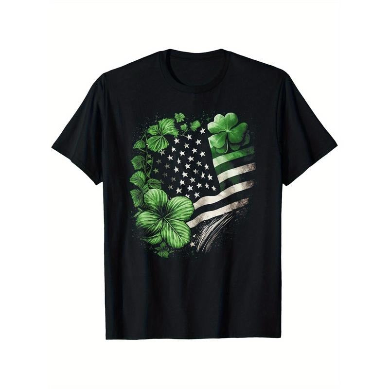 [Soft Vintage Tee] Soft & Breathable St. Patrick's Day Shamrock & American Flag Vintage Tee - 100% Cotton, S-XXXL, Crew...