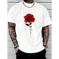 Soft and Comfortable Rose Print Tee Shirt, Casual Short Sleeve T-shirt for Summer, Tees for Men Made in USA Hoodie,...