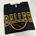 Softball BALLER Puff Print Gildan Sweatshirt T-Shirts, Hoodie | RetroVerseTees.com