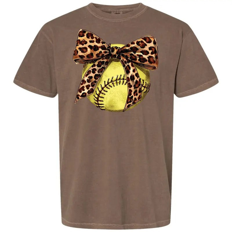 Softball Leopard Bow Comfort Colors T-Shirt 'NLB' Hoodie, Sweatshirt | RetroVerseTees.com