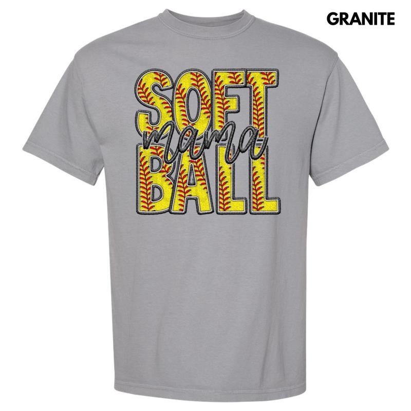 Softball Mama Faux Embroidery Comfort Colors T-Shirt Hoodie, Sweatshirt | RetroVerseTees.com
