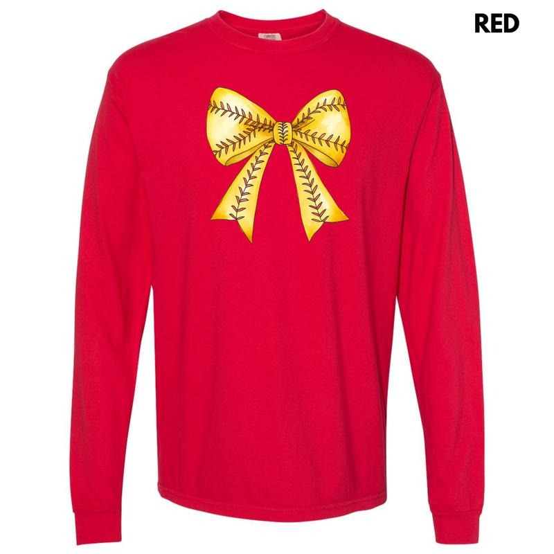 Softball Sketched Bow Long Sleeve Comfort Colors T-Shirt 'NLB' Hoodie, Sweatshirt | RetroVerseTees.com