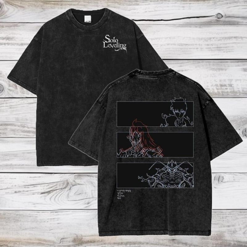 Solo Leveling Anime Acid Wash Oversize T-Shirt Jinwoo Sung Anime Tee Gift For Him, Gildan Unisex, Premium Quality Cotton,...