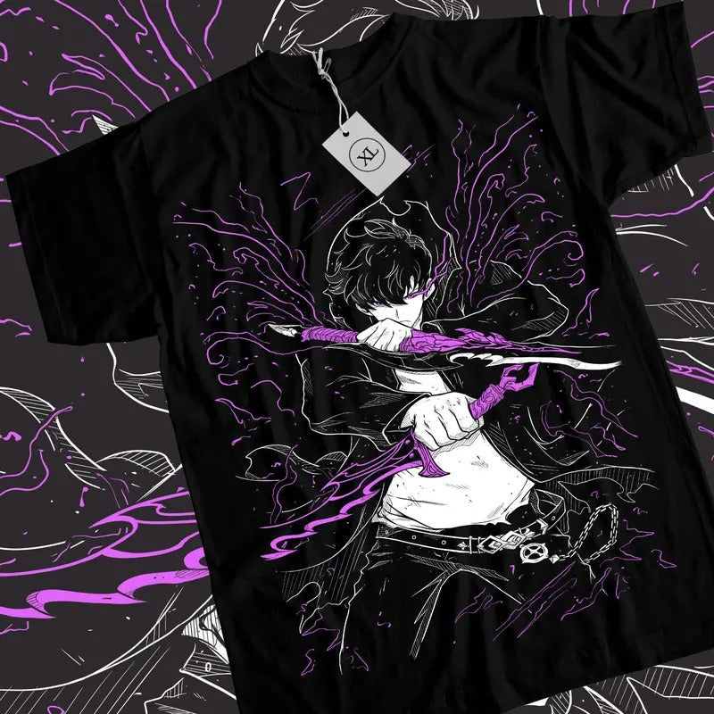 Solo Leveling T-Shirt S-4XL Sung Jinwoo New Anime Manga Black Shirt Tee Tshirt S-4XL Hoodie, Sweatshirt | RetroVerseTees.com