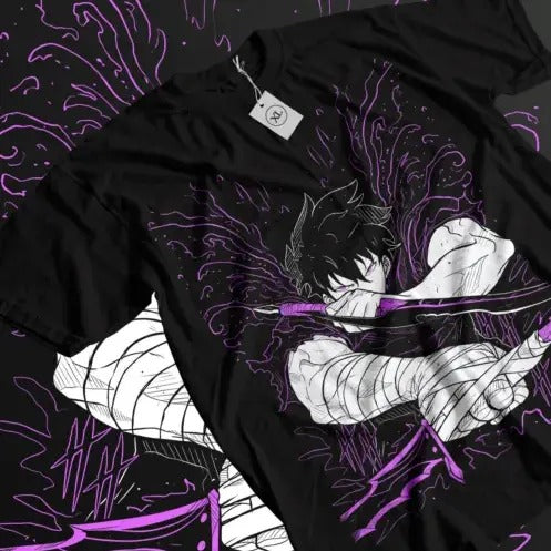 Solo Leveling T-Shirt Sung Jinwoo New Anime Manga Gift Black Shirt All Size Hoodie, Sweatshirt | RetroVerseTees.com