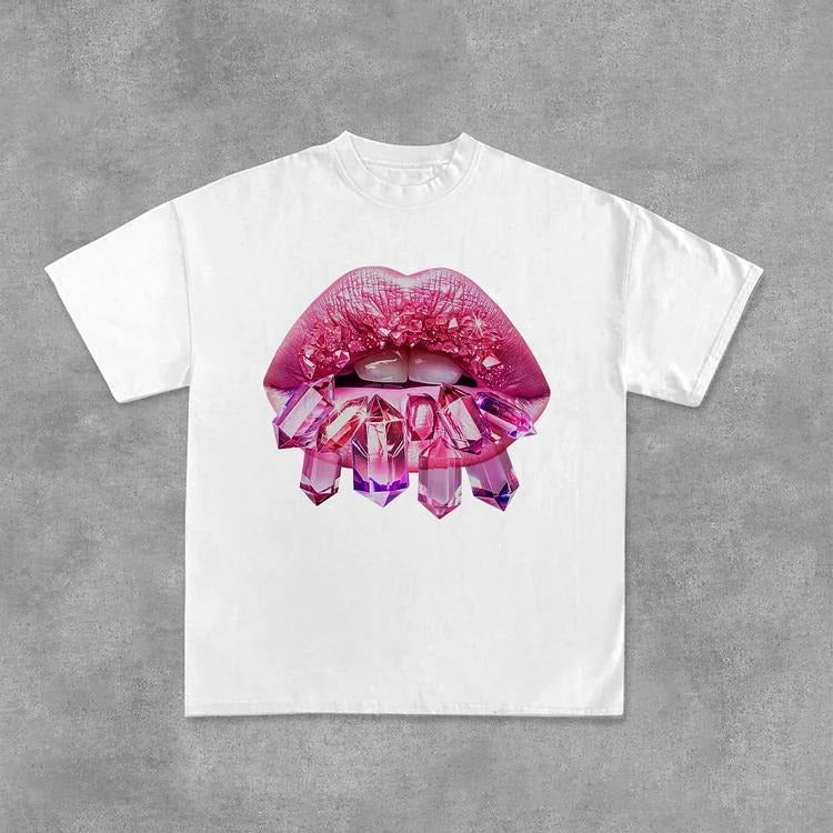 Sopula Diamond Lips Graphic Print Casual Cotton T-Shirt Hoodie, Sweatshirt | RetroVerseTees.com