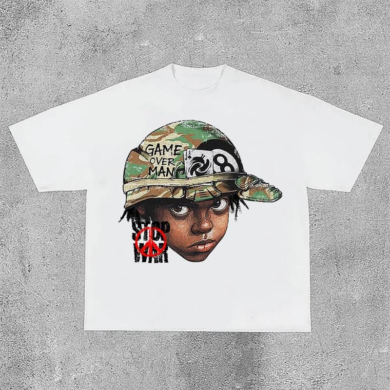 Sopula Flame Boy Stop War Graphic Print Casual Cotton T-Shirt Hoodie, Sweatshirt | RetroVerseTees.com