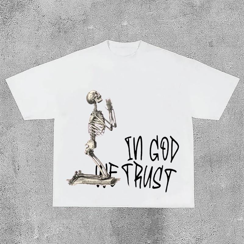 Sopula In God We Trust Letters Skull Print Short Sleeve T-Shirt Hoodie, Sweatshirt | RetroVerseTees.com