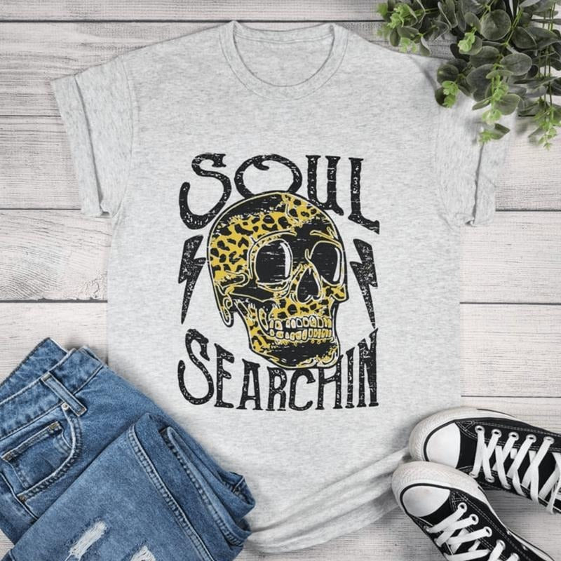 Soul Searchin' Leopard Skull Graphic Tee Hoodie, Sweatshirt | RetroVerseTees.com