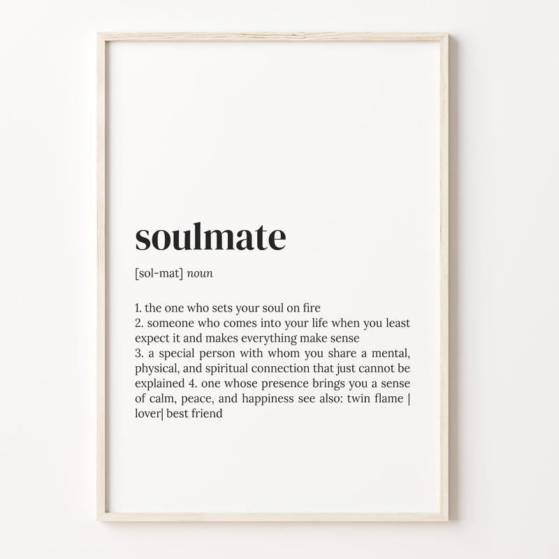 Soulmate Definition Print, Dictionary Poster, Quote Wall Art, Sister Gift Idea, Soulmate Quote Gift, Gift For Soulmate...