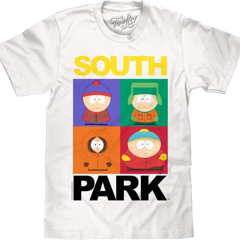 South Park Stan Kyle Kenny and Cartman T-Shirt - White graphic tee Hoodie, Sweatshirt | RetroVerseTees.com