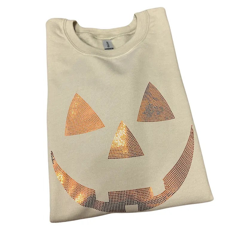 Spangle Jack O Lantern Face Sweatshirt T-Shirts, Hoodie | RetroVerseTees.com