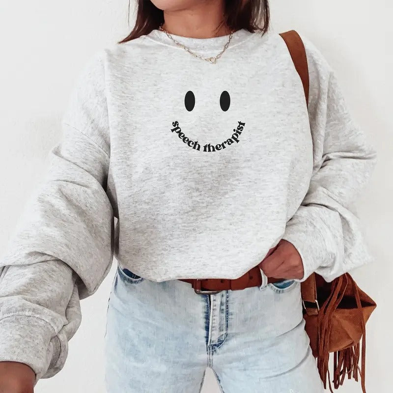 Speech Therapist Sweatshirt, Smile Face SLP Therapy Sweater, Retro Pathology Grad Top, Gift for Pathologist, Cute...
