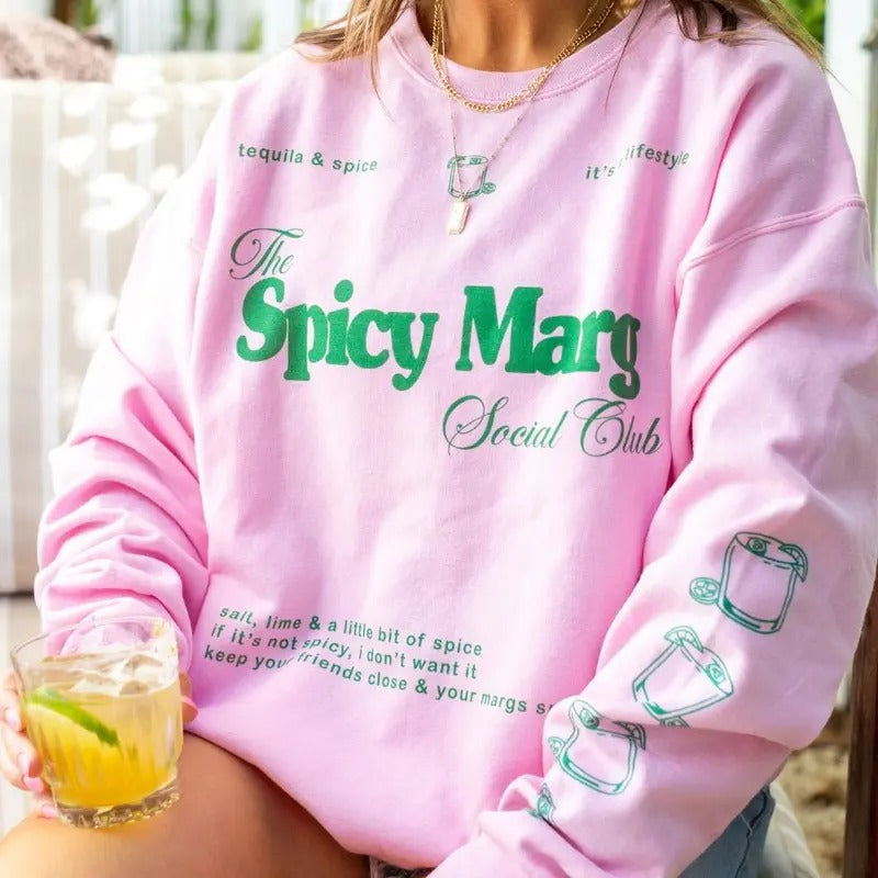 'Spicy Marg Social Club' Crewneck Sweatshirt T-Shirts, Hoodie | RetroVerseTees.com