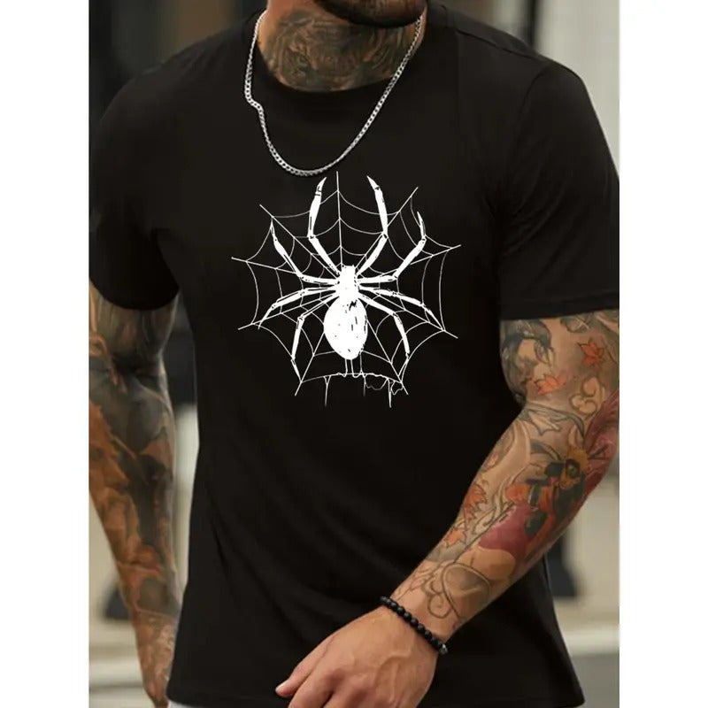 Spider Print T Shirt, Tees For Men, Casual Short Sleeve T-shirt For Summer Made in USA Hoodie, Sweatshirt