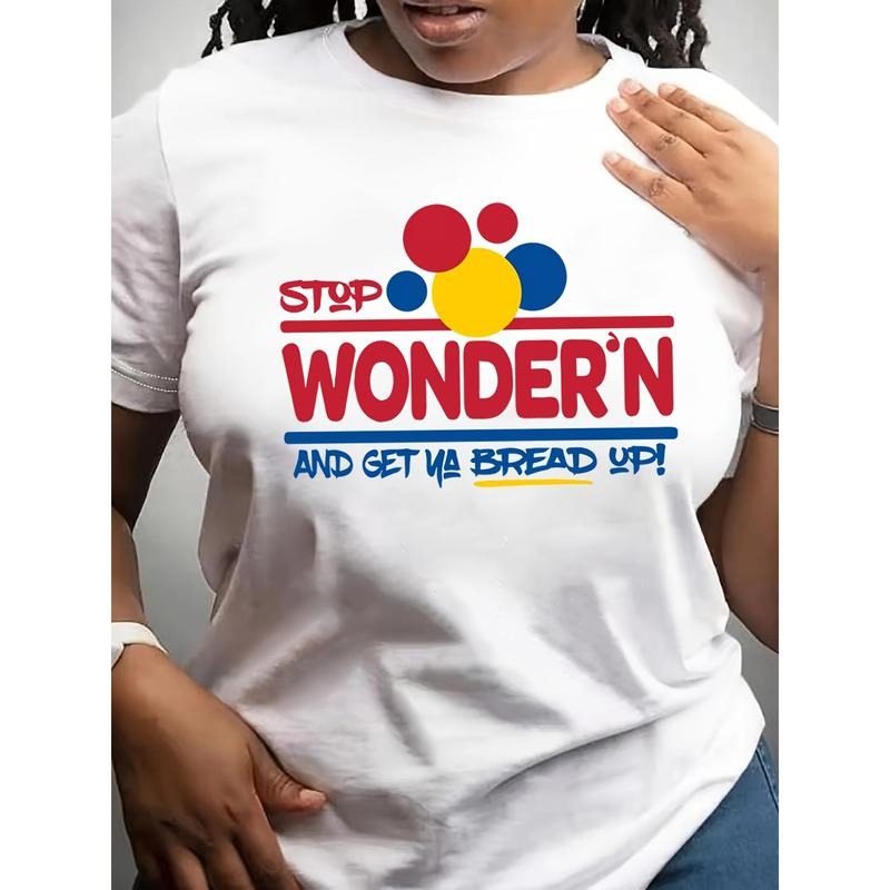 Spiky hair fighters Season Casual Short Sleeve Stop Wonder Get Bread Print T-shirt, Crew Neck Stylish Women'WB shield...