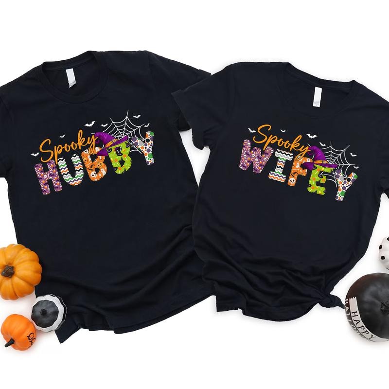 Spooky Hubby Wifey Shirt - Cute Halloween Couple Matching T-Shirts, Funny Couples Halloween Tee, Fall Husband Wife Gift...