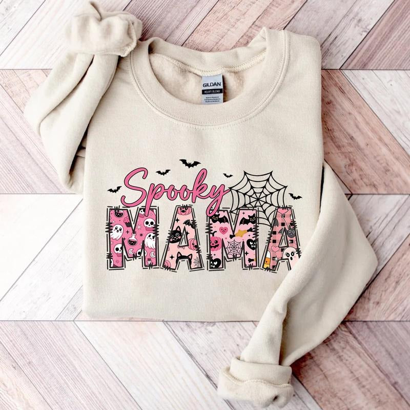 Spooky Mama Shirt - Cute Halloween T-Shirt for Moms, Fall Mama Sweatshirt, Spooky Season Shirt Hoodie | RetroVerseTees.com