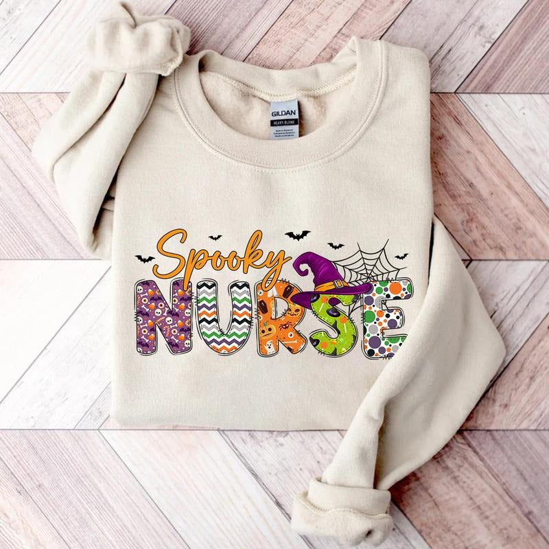 Spooky Nurse Shirt - Cute Halloween T-Shirt for Nurses, Spooky Season Sweatshirt, Fall Medical Gift Hoodie