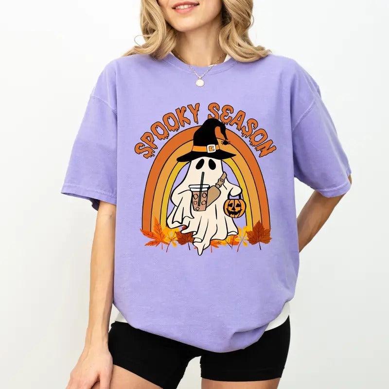 Spooky Season Tee, Fall Halloween Graphic T-shirt, Vintage Halloween Unhinged Shirt, Spooky Vibes Tee, Cute Ghost...