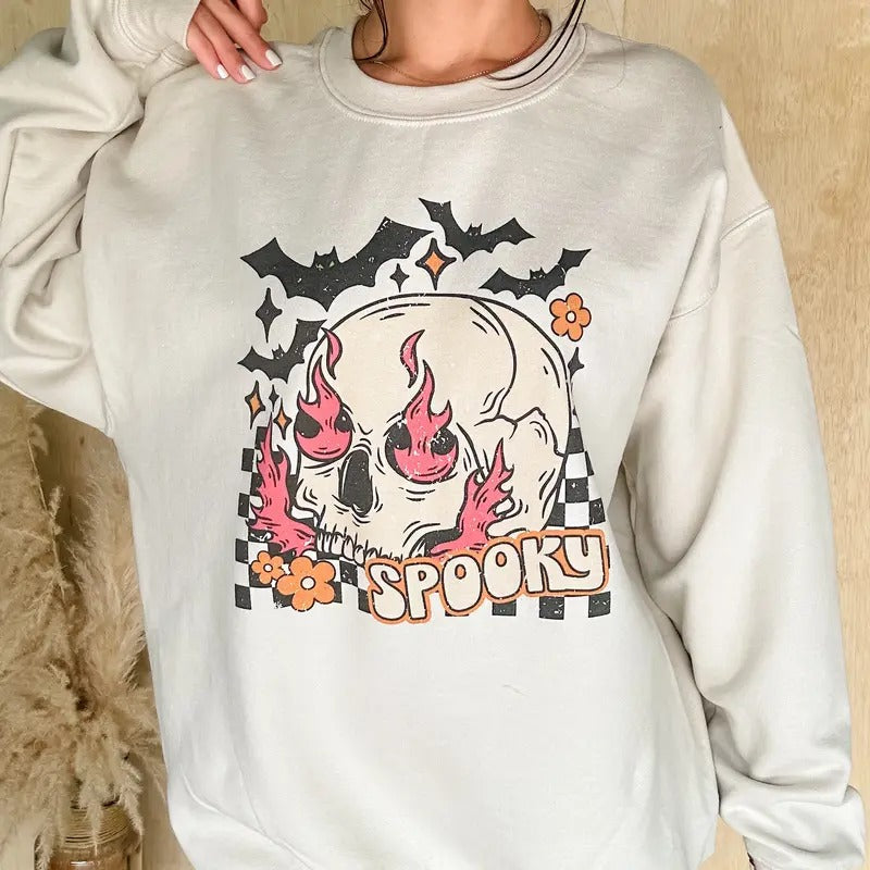Spooky Skull Graphic Top T-Shirts, Hoodie, Sweatshirt | RetroVerseTees.com