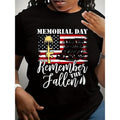 Spring & Summer women'WB shield clothing Memorial Day Remember TNF Fallen Patriotic Veterans Tribute Print Round Neck...