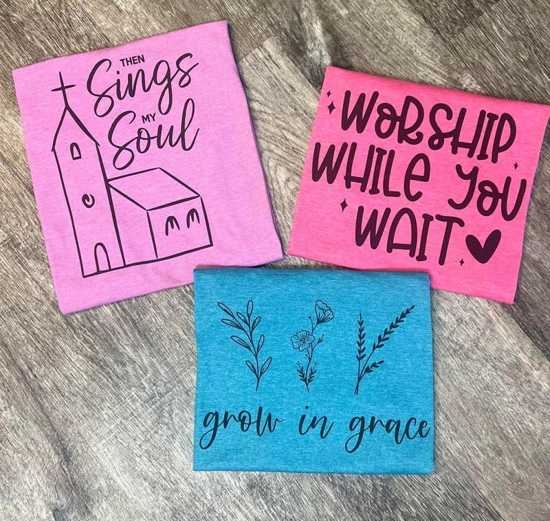 Spring Christian Tee Bundle - Jesus Shirts - Grow in Grace - Worship While You Wait 