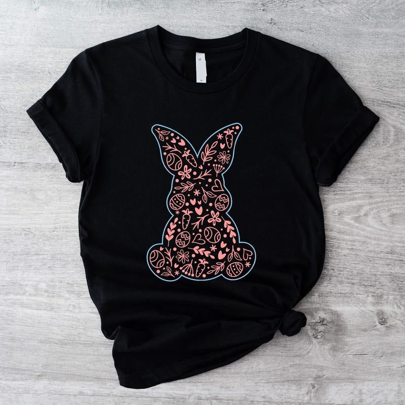 Spring Floral Bunny Shirt, Floral Rabbit T-shirt, Easter Vibes Gift Tee For Woman, Cute Flower Animal Short Sleeve,...