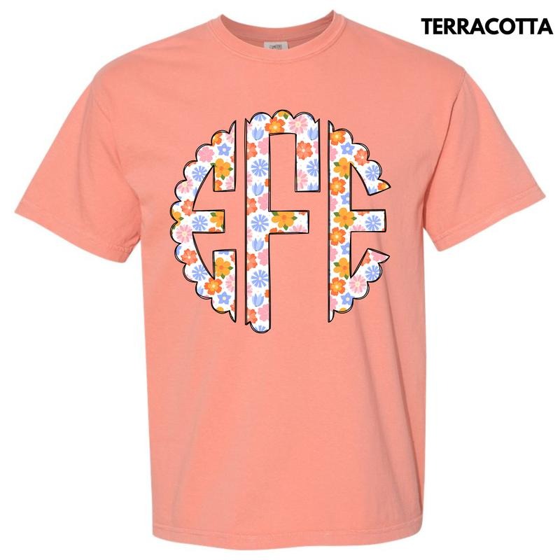 Spring Flowers Monogram Comfort Colors T-Shirt 'NLB' Hoodie, Sweatshirt | RetroVerseTees.com