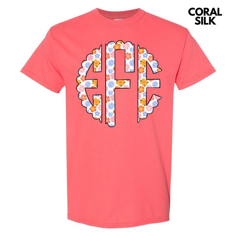 Spring Flowers Monogram Gildan Short Sleeve T-Shirt 'NLB' Hoodie, Sweatshirt | RetroVerseTees.com