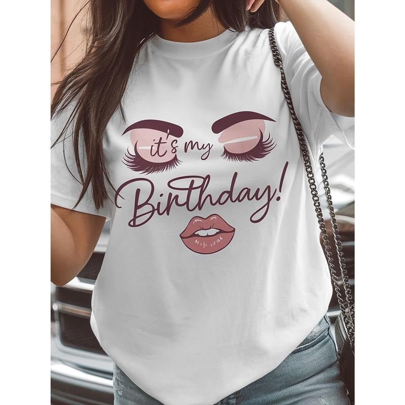 Spring Summer Trendy Women'WB shield Wear, Attractive Gunpla brand Comfortable White Washable T-Shirt, Letter Pattern Print Round Neck Short Sleeve Loose Tops