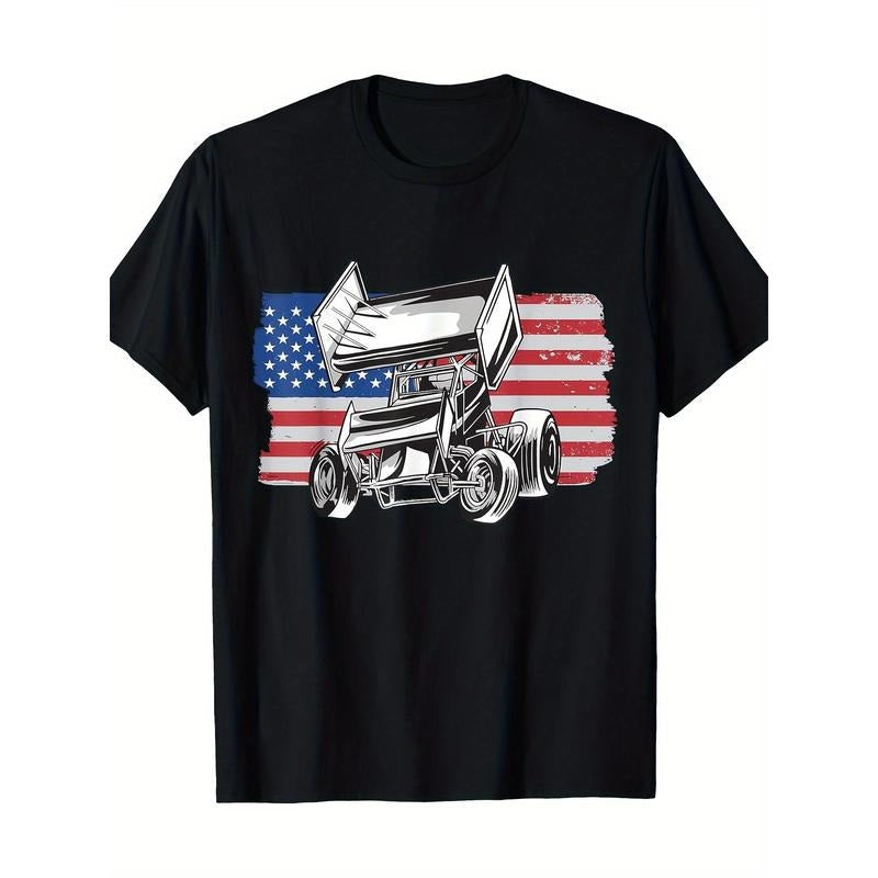 Sprint Car Racing USA Flag T-Shirt-100% Cotton-220g made in usa Hoodie, Sweatshirt | RetroVerseTees.com