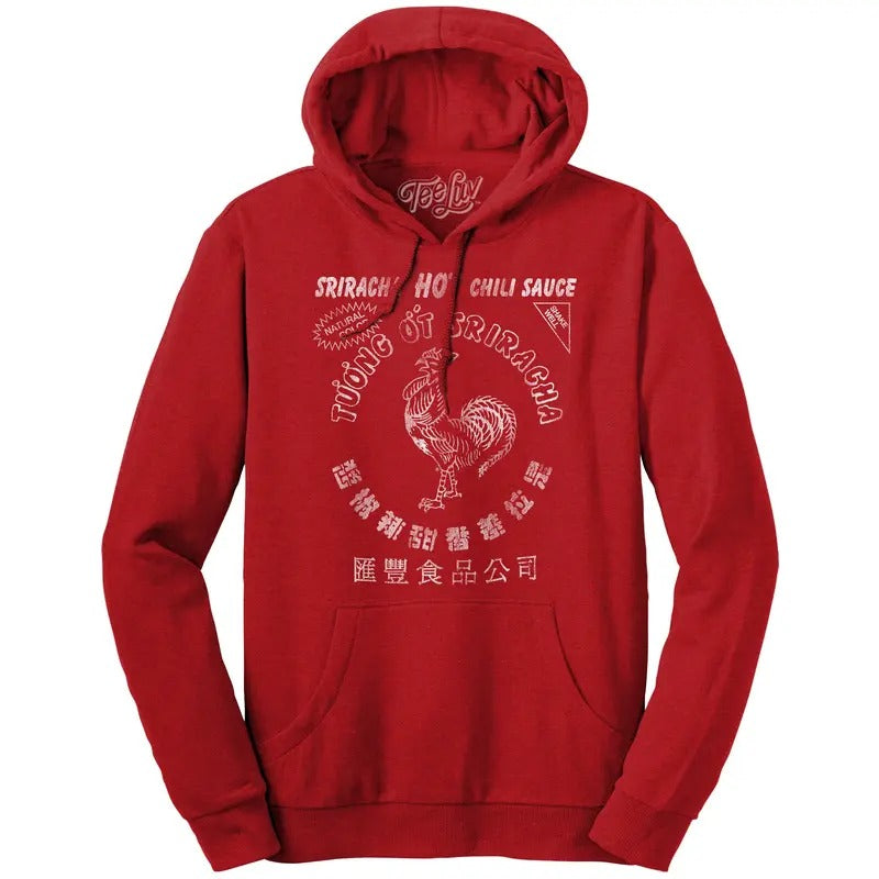 Sriracha Hot Chili Sauce Rooster Logo Hooded Sweatshirt - Red T-Shirts, Hoodie | RetroVerseTees.com