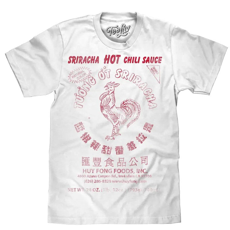 Sriracha Label T-Shirt - White Hoodie, Sweatshirt | RetroVerseTees.com
