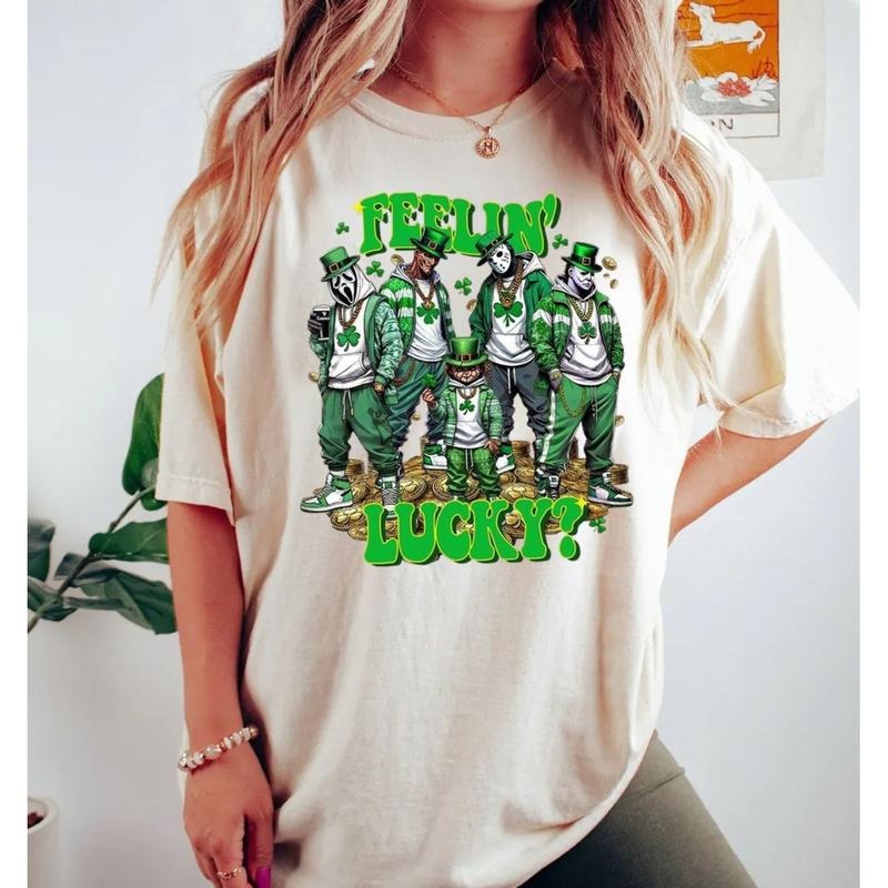 St. Patrick Day Horror Crew Tshirt Sweatshirt Hoodie, Feelin Lucky Shirt, Movie Horror Graphic Tee, Unisex Sweater...
