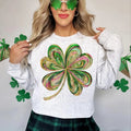 St Patrick's Day Glitter Shamrock Sweatshirt, Four Leaf Clover Tee Shirt, St, Pattys Day Shirt, Lucky Charm Sweater,...