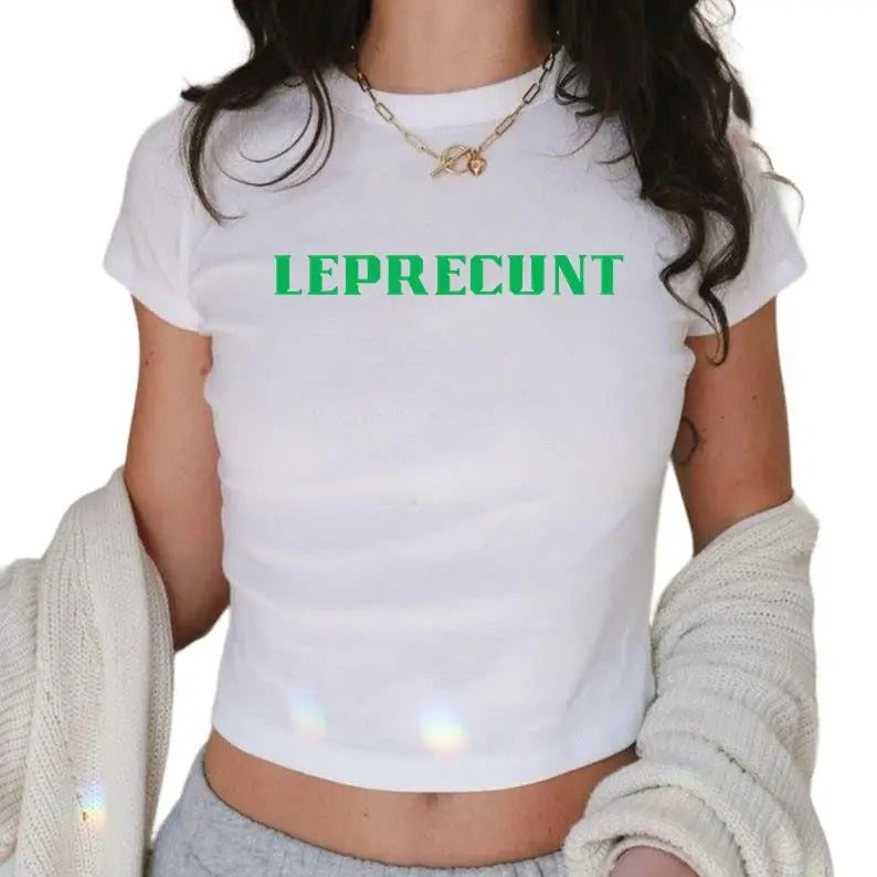 St Patrick_s Day Women_s Baby Tee, Leprecunt Tee  Casual Short Sleeve Crew Neck Hoodie, Sweatshirt | RetroVerseTees.com