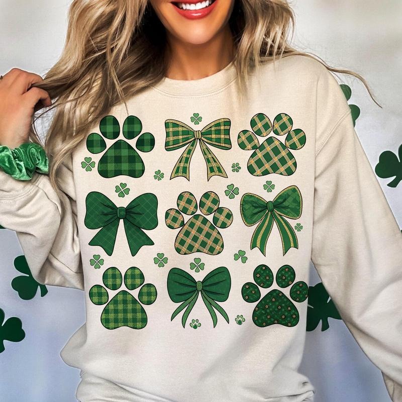 St Patricks Day Dog Paw Bow Shirt, Irish Dog Shirt, Shamrock Hat Dog Sublimation, Lucky Green Bow Tie Dogs Design, Dog...