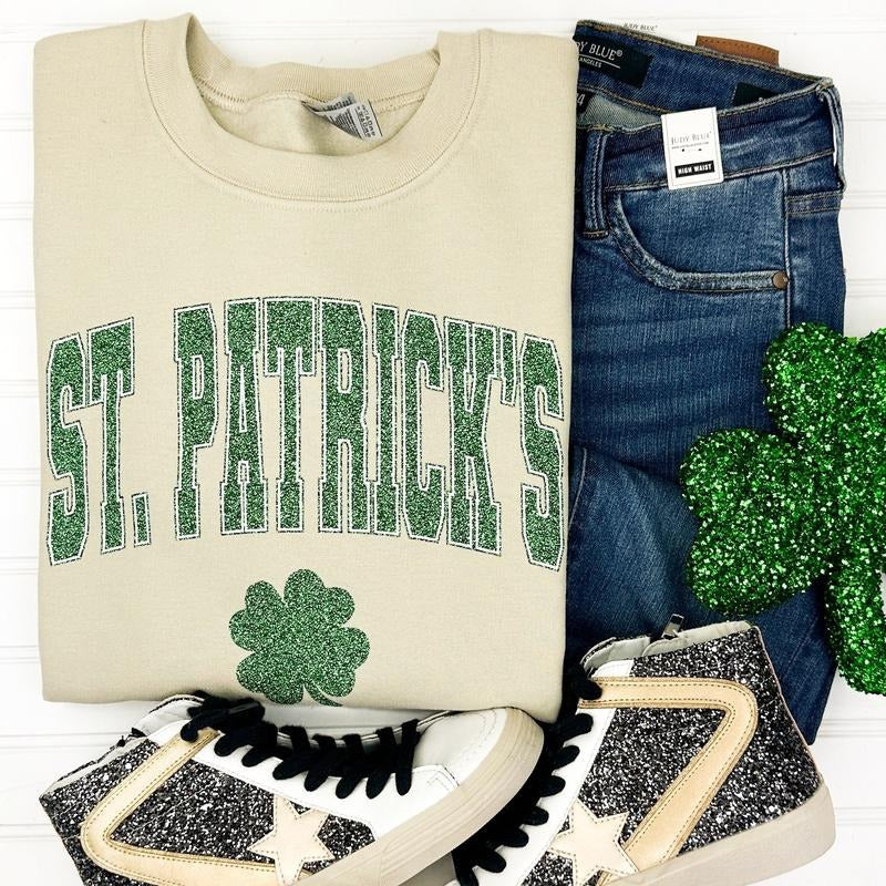 St Patricks FAUX (fake) Glitter Sweatshirt -- SAND T-Shirts, Hoodie | RetroVerseTees.com