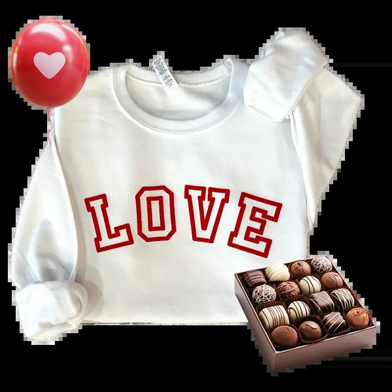 St Valentine's Love Puff Lettering Sweatshirt Womenswear Crewneck Pullover T-Shirts, Hoodie | RetroVerseTees.com