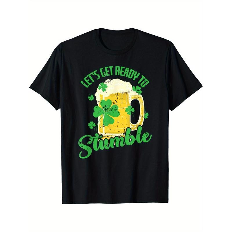[St. Patrick's Day Crew Neck Tee] St. Patrick's Day Let's Get Ready to Stumble Crew Neck T-Shirt - 100% Cotton Knit...