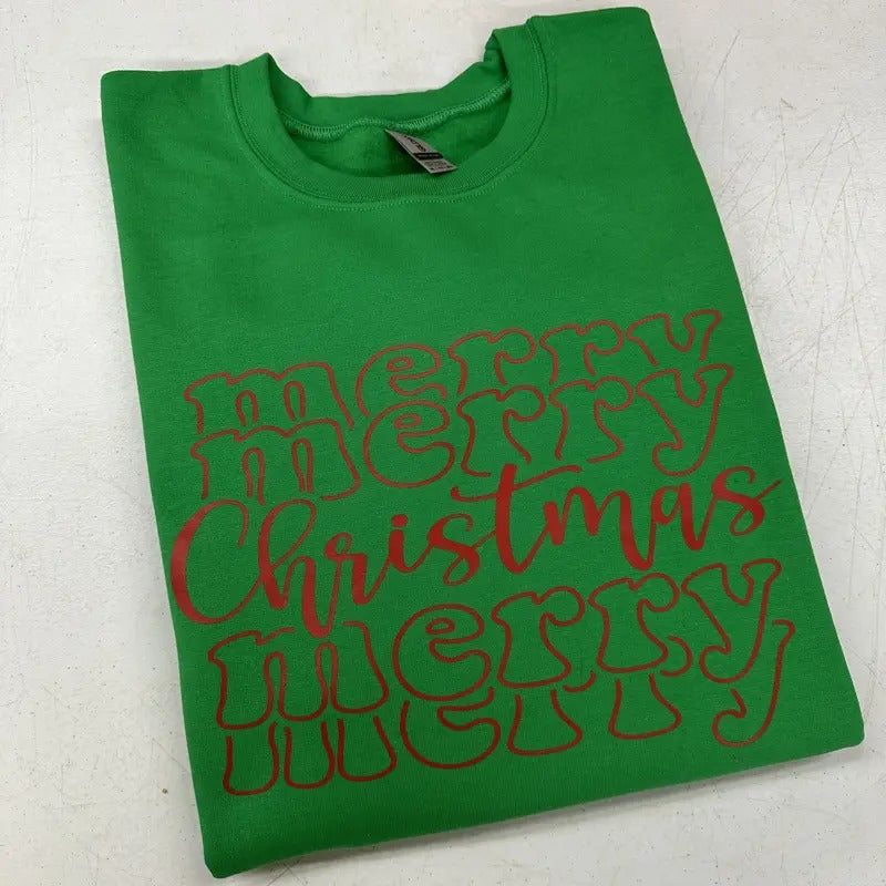 Stacked Merry Christmas Sweatshirt T-Shirts, Hoodie | RetroVerseTees.com