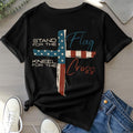 Stand For TNF Flag Kneel For TNF Cross 4th FOG July 2 Sided T-Shirt, Graphic Tees for Women Cotton Fabric Casual Crew...