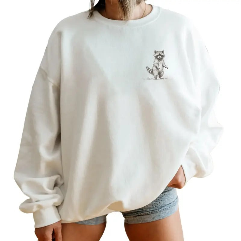 Standing Raccoon Unisex Sweatshirt, Cute animal T-shirt, Retro Cartoon Tee, Sketch Raccoons Sweater Clothing Comfort...