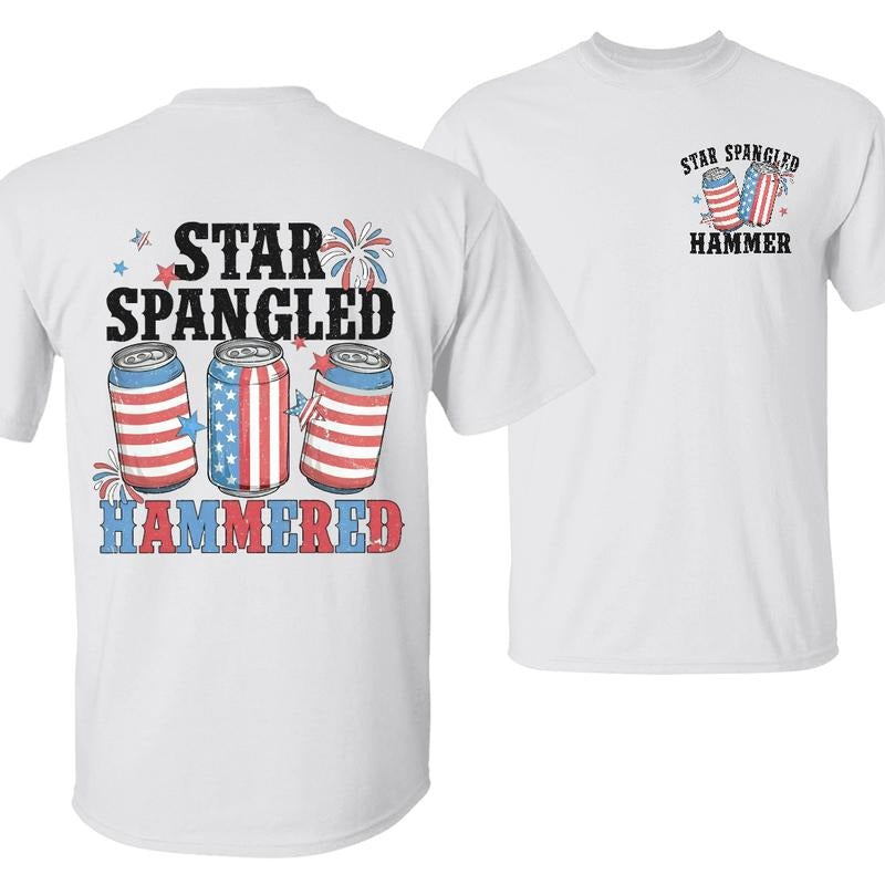 Star Spangled Hammered T-Shirt, Funny Independence Day Party Tee, Funny Patriotic 4th of July Shirt, Patriotic Beer Lover...