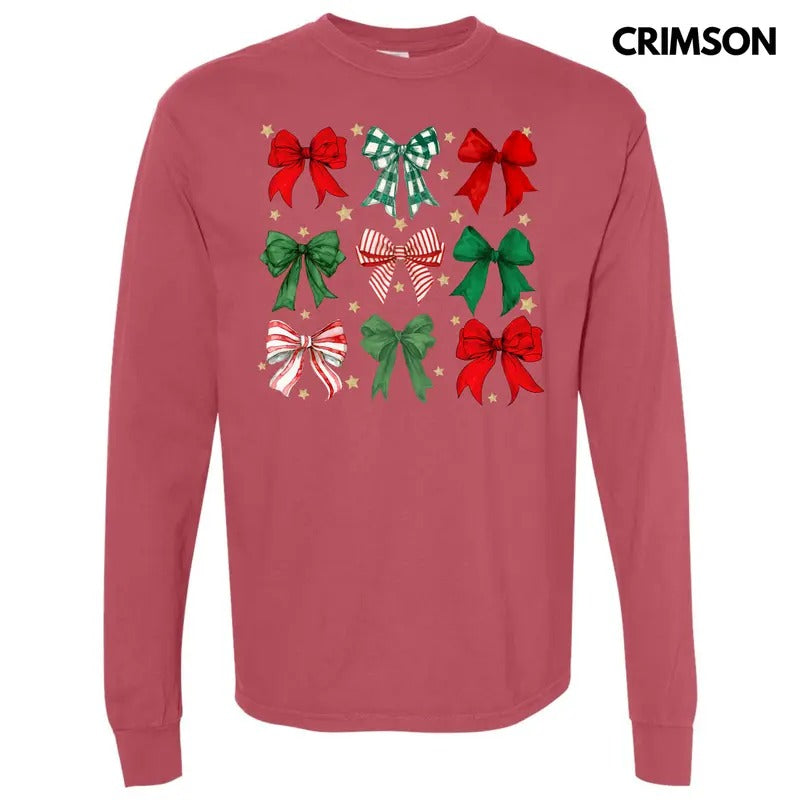 Starry Christmas Bow Collage Long Sleeve Comfort Colors T-Shirt 'NLB' Hoodie, Sweatshirt | RetroVerseTees.com