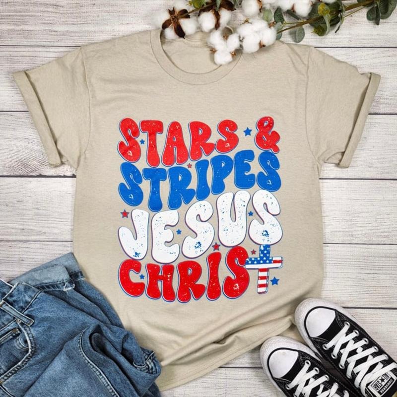 Stars and Stripes and Jesus Christ Graphic Tee Hoodie, Sweatshirt | RetroVerseTees.com