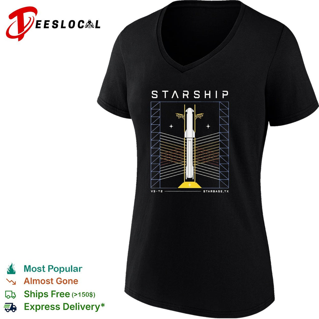 Starship V3 T2 Starbase TX SpaceX Rocket Schematic Technical Shirt