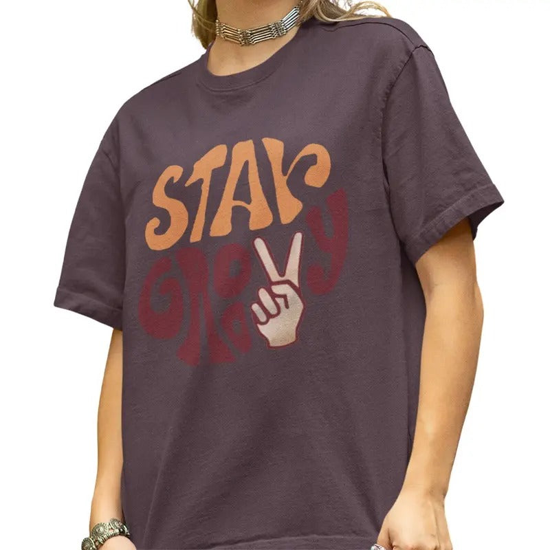 Stay Groovy Retro Style Shirt Women's Fashion Relaxed T-Shirt Hoodie, Sweatshirt | RetroVerseTees.com