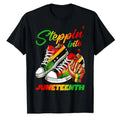 Stepping Into Juneteenth Afro Woman Black Girls Sneakers Men T-Shirt Black Pride June 19th 1865 TNF Humor Funny Graphic...